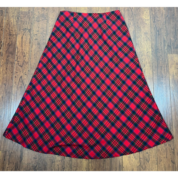 Vintage Southern Lady Red Plaid Tartan A-Line Midi Skirt Medium 10 Academia - Picture 6 of 6